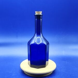 Wheaton Octagon Blue Glass Bottle with Cork